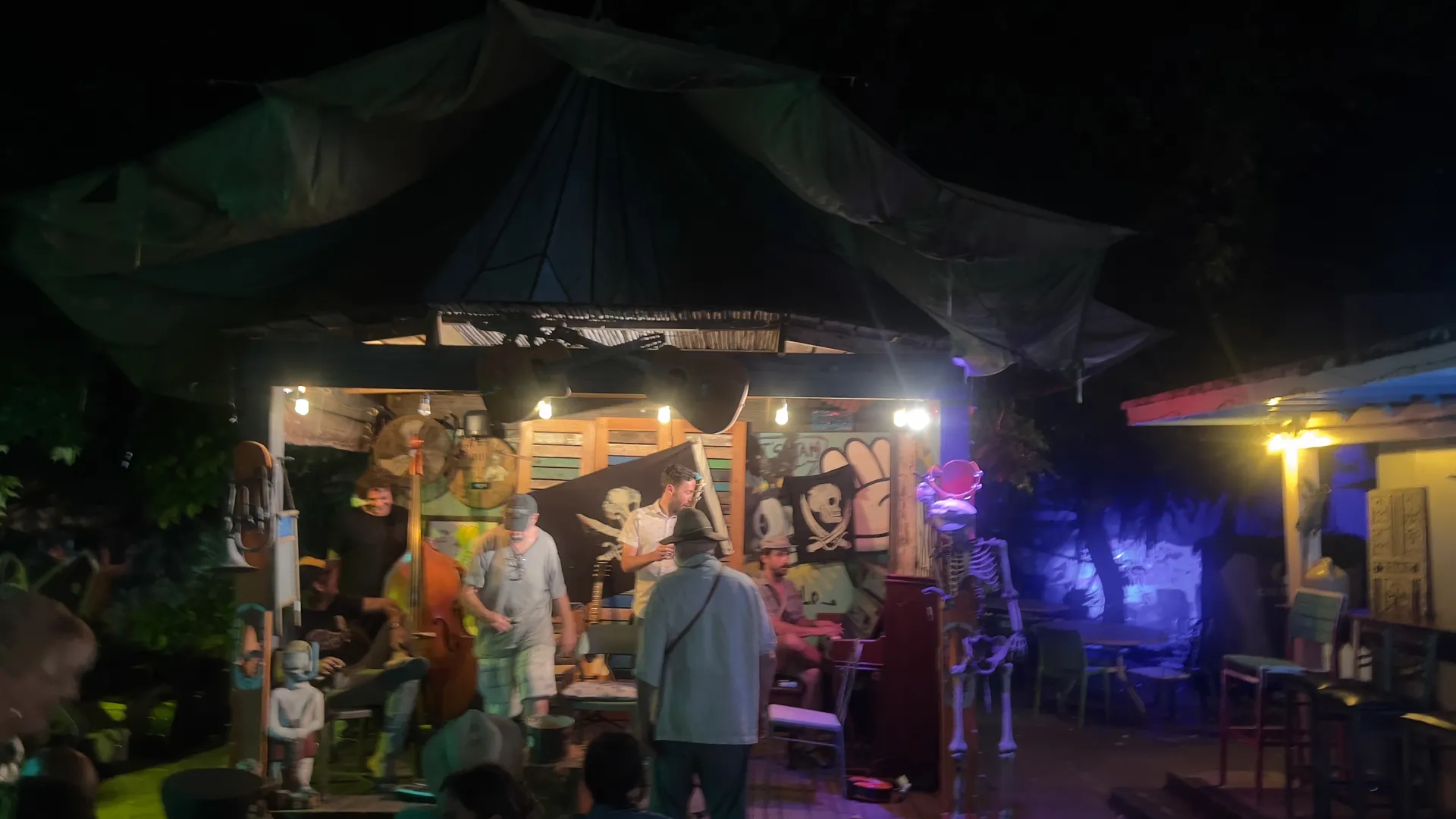 Quirky outdoor bar scene in Key West at night